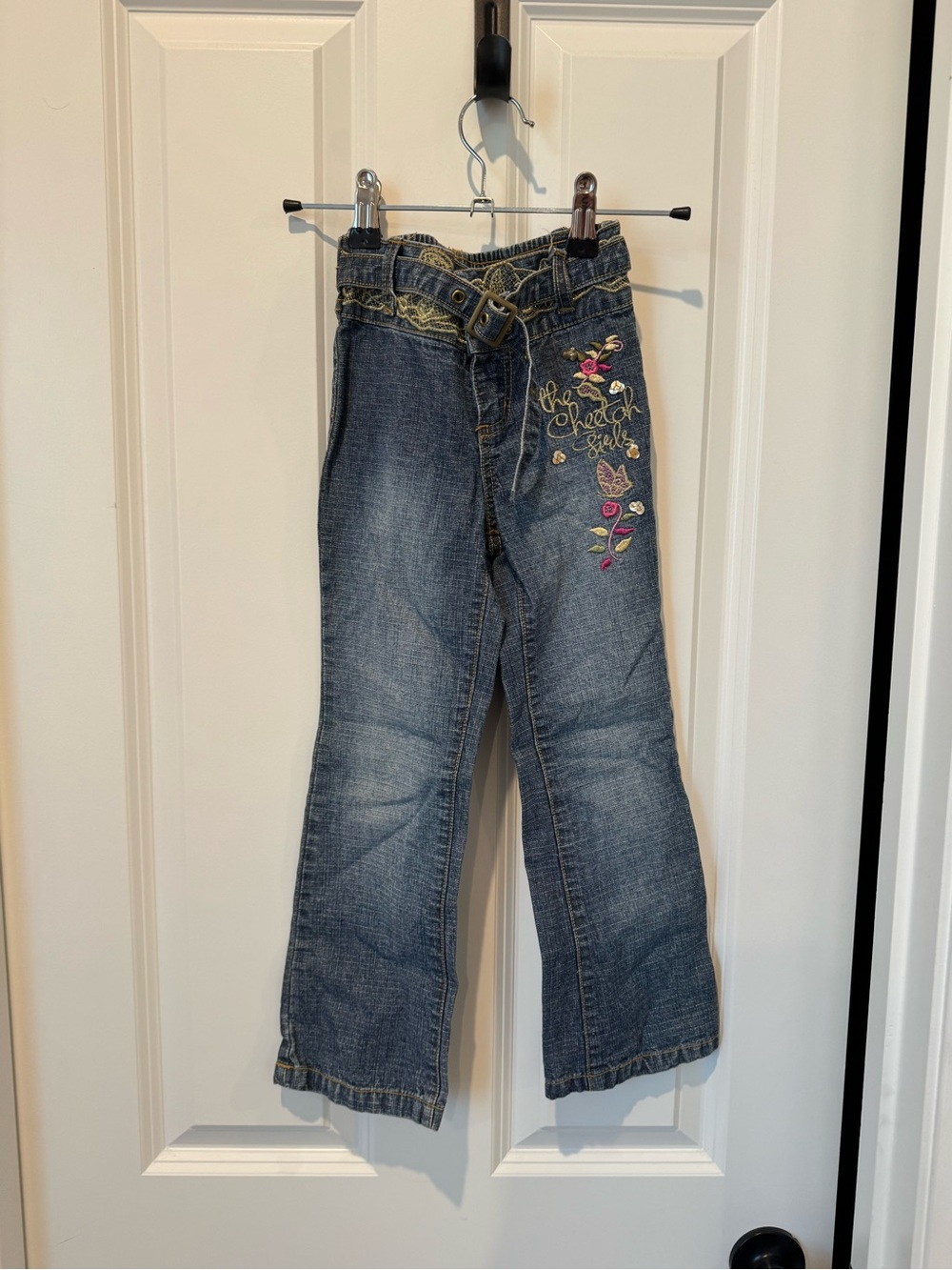 Cheetah Girls Embroidered Blue Denim Jeans with Floral Detail